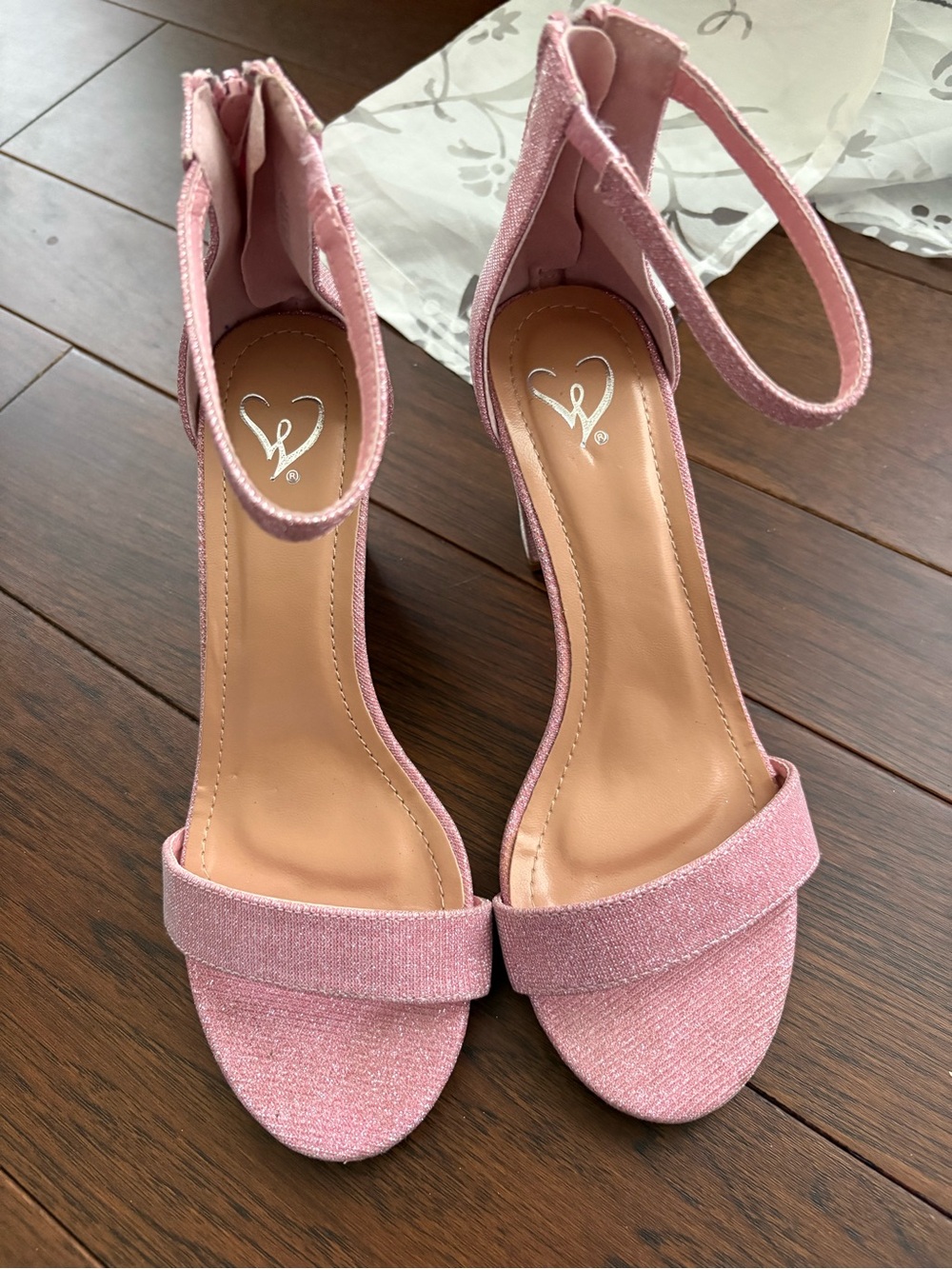 Cute Sparkly Pink Ankle-Strap Open-Toe Heels